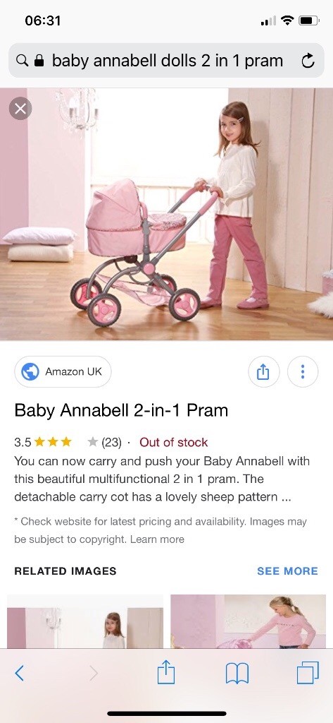 baby annabell 2 in 1 pram